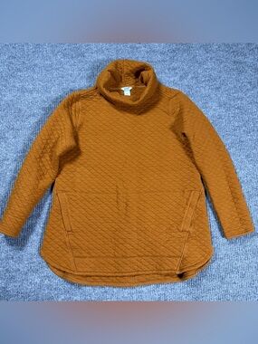 Duluth Trading Women XL Orange Quilted Cowl Neck Pullover Tunic Kangaroo Pocket